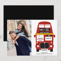 London Bus Save the Date card Photo Black