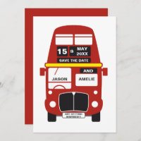 London Bus Save the Date card RED