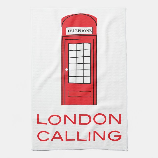 London Calling Phone Booth Tea Towel (Vertical)