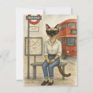 London Cat is waiting Double Decker Bus in London Postcard