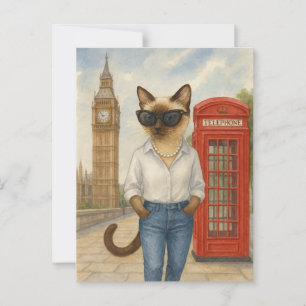 London Cat is walking in London Big Ben  Postcard