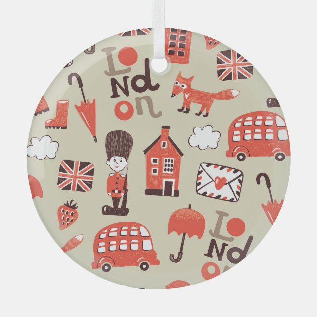 London Childish: Funny Pattern Design Glass Tree Decoration (Front)