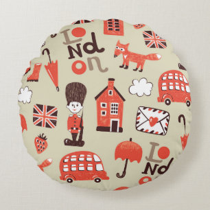 London Childish: Funny Pattern Design Round Cushion
