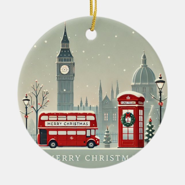 London Christmas | Big Ben & Festive London Ceramic Ornament (Front)