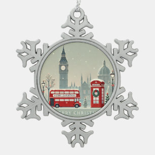 London Christmas   Big Ben & Festive London Snowflake Pewter Christmas Ornament