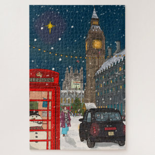 London Christmas Night Cityscape Retro-inspired Jigsaw Puzzle