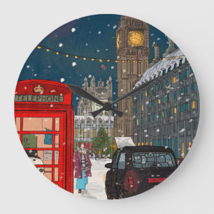 London Christmas Night Cityscape Retro-inspired Large Clock