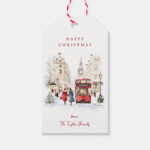 London Christmas Watercolor City Scene Gift Tags
