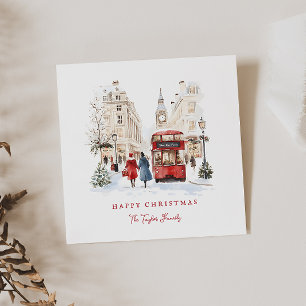 London Christmas Watercolor City Scene Holiday Card