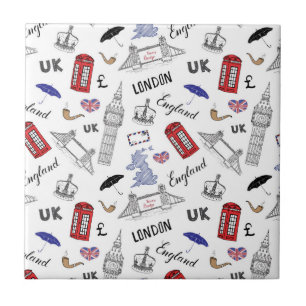 London City Doodles Pattern Ceramic Tile