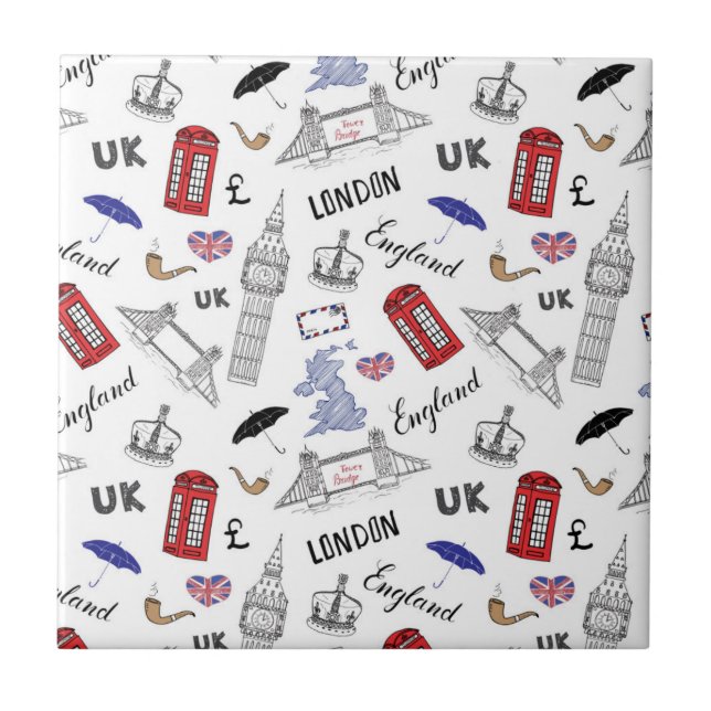 London City Doodles Pattern Ceramic Tile (Front)