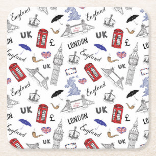 London City Doodles Pattern Square Paper Coaster