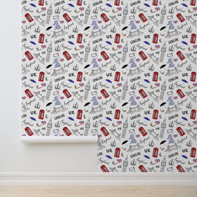 London City Doodles Pattern Wallpaper (Application)