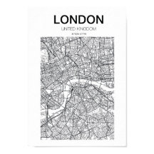 London City Map – Minimalist Black & White Art