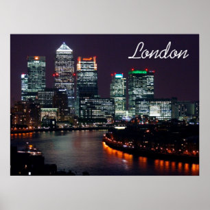 London City Night Skyline UK British Travel Poster