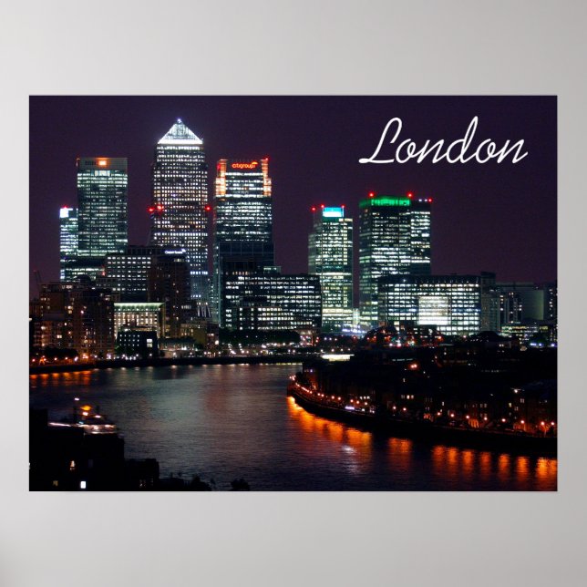 London City Night Skyline UK British Travel Poster (Front)