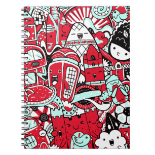 London City Scene, Cute Doodle Characters Notebook