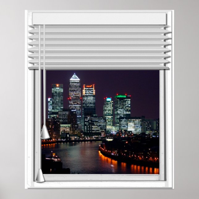 London City View Fake Window With Blinds Poster (Front)