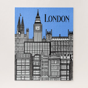 London Cityscape Black and White Jigsaw Puzzle