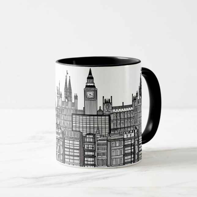 London Cityscape Black and White   Mug (Front Right)