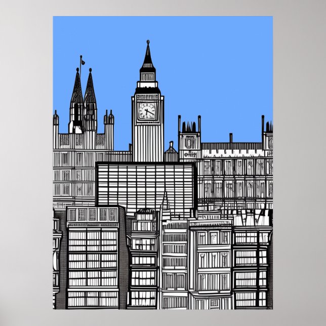London Cityscape Black and White  Poster (Front)