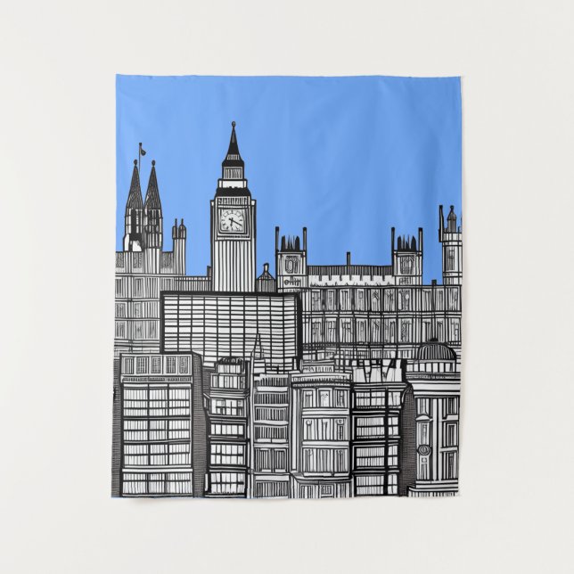 London Cityscape Black and White Tapestry (Front)