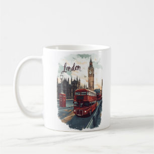 London Cityscape with Double-Decker Bus & Big Ben Coffee Mug