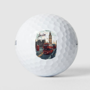 London Cityscape with Double-Decker Bus & Big Ben Golf Balls