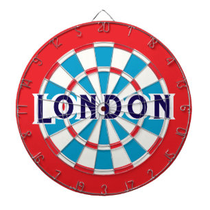 LONDON Classic Dark Blue Text + Red Border Design Dartboard