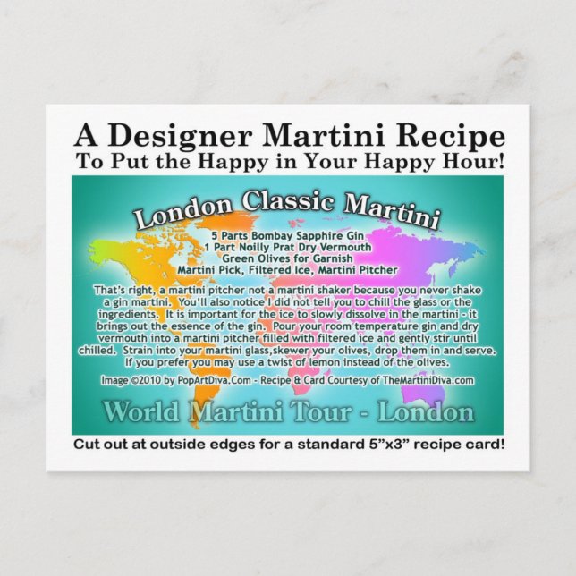 London Classic Gin Martini Recipe Postcard (Front)