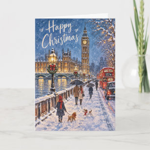 London Couple Snow Christmas Card