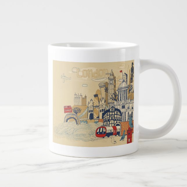 London Doodle Scene Large Coffee Mug (Right)
