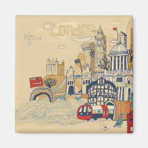 London Doodle Scene Magnet