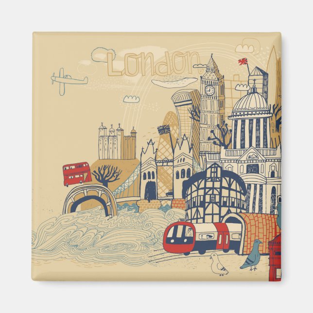 London Doodle Scene Magnet (Front)