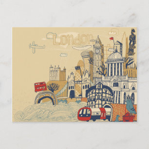 London Doodle Scene Postcard