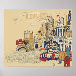 London Doodle Scene Poster
