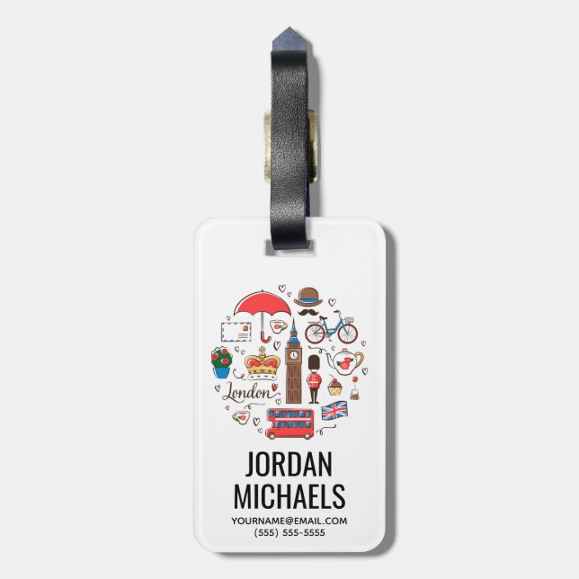 London Doodles Luggage Tag (Back Vertical)