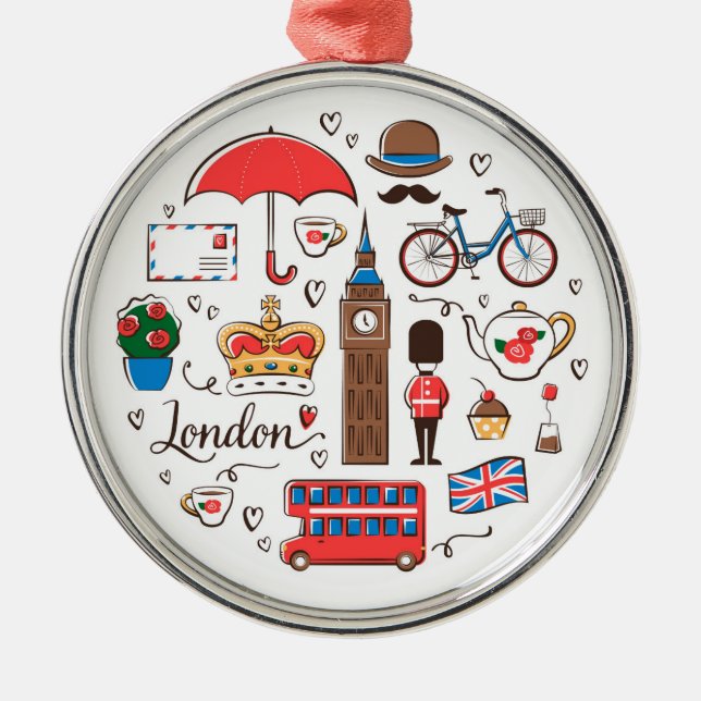London Doodles Metal Ornament (Front)