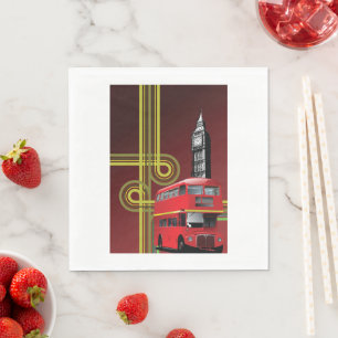 London Double Decker Bus and Big Ben Napkin