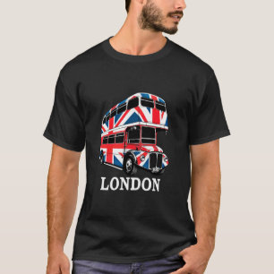 London Double Decker Red Bus Design UK Flag London T-Shirt