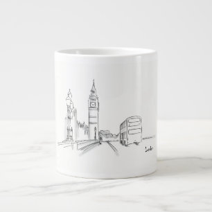 London Drawing Simple Black and White Large Coffee Mug