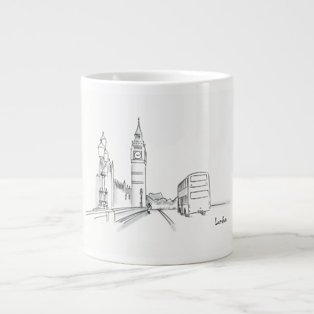 London Drawing Simple Black and White Large Coffee Mug (Front)