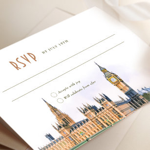 London Dreams RSVP Watercolor Big Ben Westminster Invitation