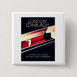 London Edinburgh Locomotive vintage style poster 15 Cm Square Badge