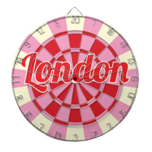 London editable text Vintage Pink And Red Design Dartboard