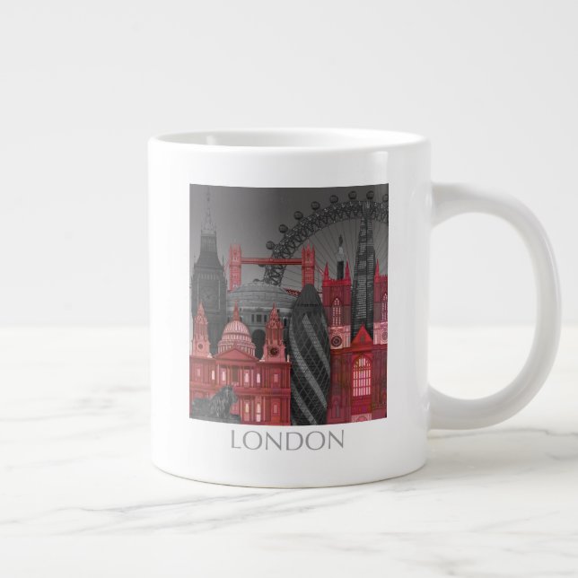 London Elevations by Night - Red Large Coffee Mug (Right)