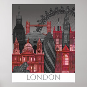 London Elevations by Night - Red Poster