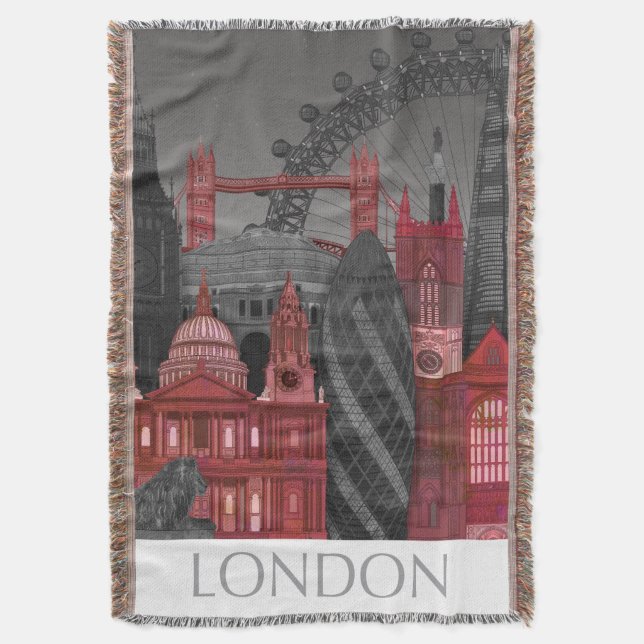 London Elevations by Night - Red Throw Blanket (Front Vertical)