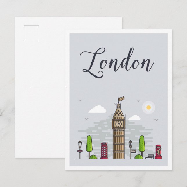 London England Art Travel Illustration Postcard (Front/Back)