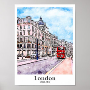London England Art Travel Watercolor Hand Drawn Poster